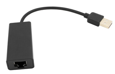 Usb to ethernet connector adapter isolated over the white