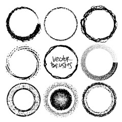 Grunge circles set. Grunge round frames. Vector illustration. Brushes inside.