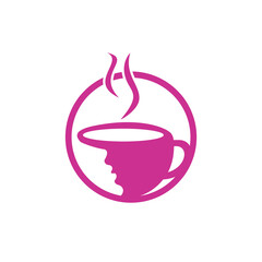 Coffee cup with women face logo vector. Coffee shop logo design.	