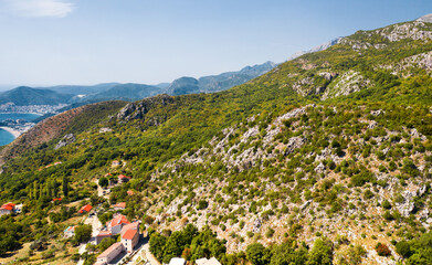 Naklejka na ściany i meble Mount Chelobrdo. Shooting from a height. Aerial photography. Przhno. Budva. Montenegro
