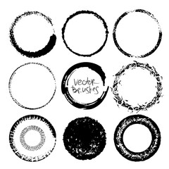 Grunge circles set. Grunge round frames. Vector illustration. Brushes inside.