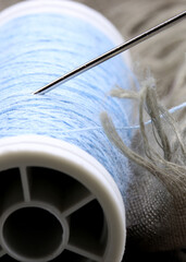 sewing accessories on a fabric background