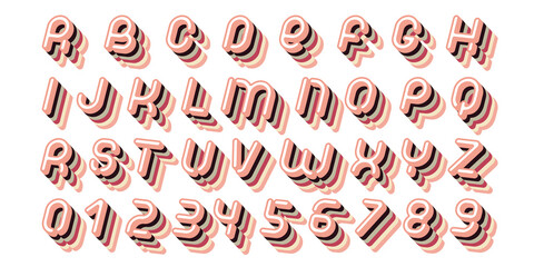 Retro font. Letters of 70s-80s aesthetics. Vector alphabet in layered style.