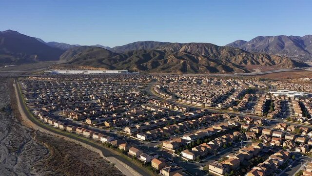 Super wide aerial shot of a desert housing development. HD at 60 FPS.