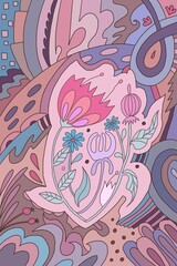 Decorative illustration with pink flower