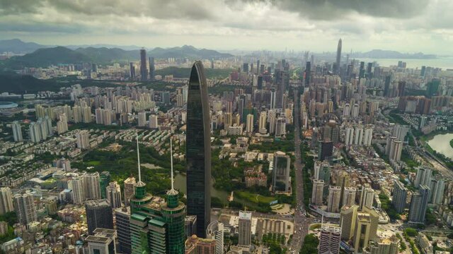 shenzhen cityscape day KK100 building aerial panorama 4k timelapse china