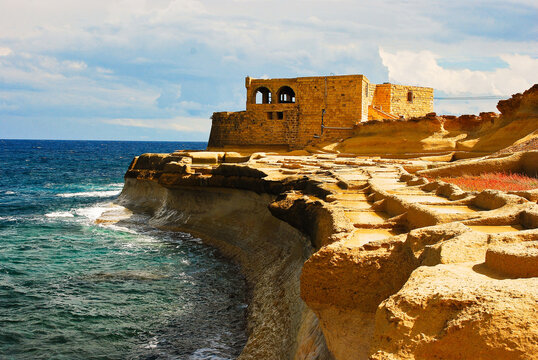 Salina de Qolla I Bajda is historical ruins of salt pans in Gozo Maltese islands