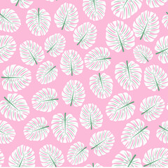 White monstera leaves seamless pattern. foliage design for banner, postcard, wallpaper and packaging.
