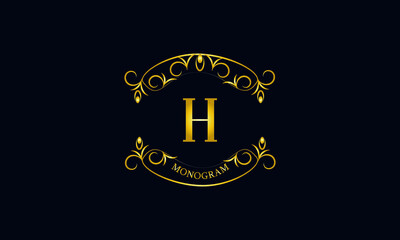 Vintage emblem. Calligraphic logo template with the letter H. Exquisite sign for a restaurant, royalty, jewelry, boutiques, cafes, hotels.