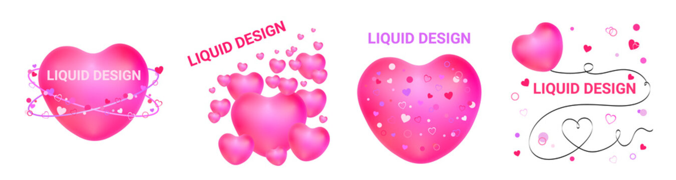 Set of 4 abstract liquid drops backgrounds with a heart theme for Valentine's Day heart balloon. Vector illustration