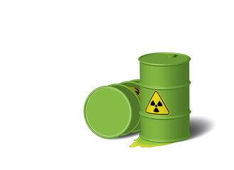 Barrels with leaking radioactive substances - 408354816