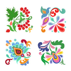 A composition of folk elements, stylized colors and patterns. For greeting card, banner, folk art, banner, cover. Vector illustration