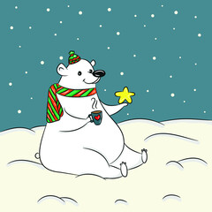 northern polar bear with a cup of cocoa