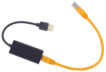 Usb to ethernet connector adapter isolated over the white