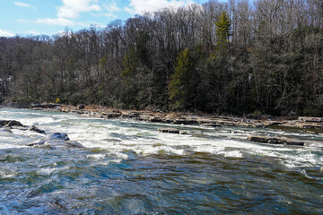 Youghiogheny River as it flows through the beautiful landscape of the Ohiopyle State Park in Pennsylvania.