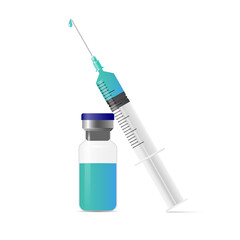 Ampoule with a vaccine and a medical syringe. Isolated over white background. Vector elements.