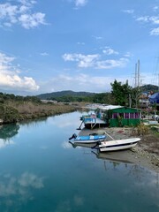 Boats pier on the glance water