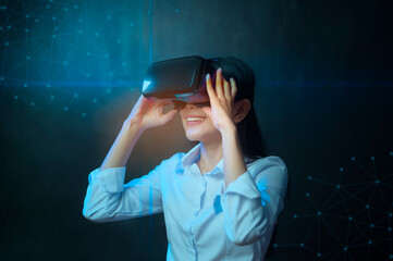 beautiful woman  is wearing a virtual reality box