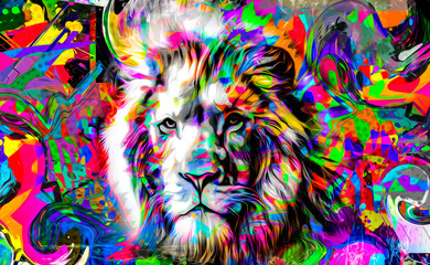 lion head in colorful paint splashes