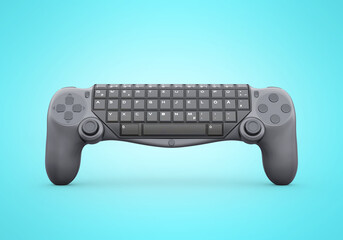 3d rendering of joystick keyboard on blue background with shadow