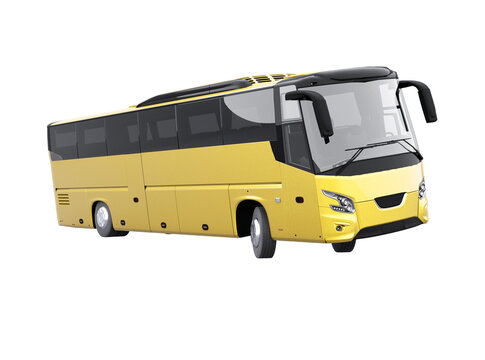 3d rendering yellow long travel bus turns on white background no shadow