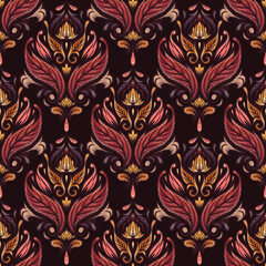 Damask seamless pattern for boys and girls. Baroque ornament. Luxury trendy texture. Vintage retro old styled.