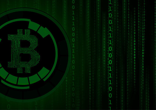 Vector : Binary code and electronic circuit inside bitcoin logo