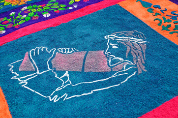 Sawdust carpet for the Good Friday - Antigua, Guatemala