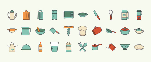 Fototapeta na wymiar bundle of ten kitchen utensils set line and colors style icons