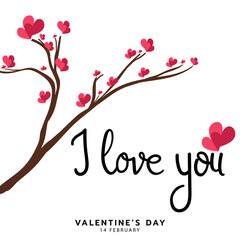 Tree with heart-shaped flowers  in Valentines day isolated on white Background ,Vector illustration EPS 10