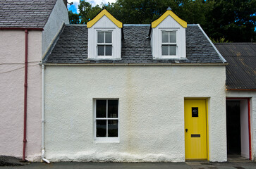 Residential House With Three Windows And Door, Plockton, Scotland, Great Britain