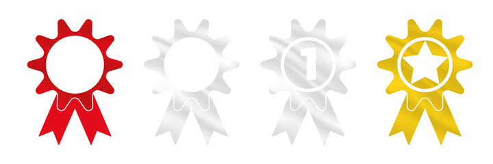 Four different medals and trophy icons. Star medal for first place, winner and award icon. Get vector icon illustration sign. Award vector icon. Modern logotype graphic line art design icons.