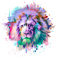 lion head in colorful paint splashes © reznik_val