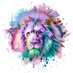 Fototapeten lion head in colorful paint splashes © reznik_val