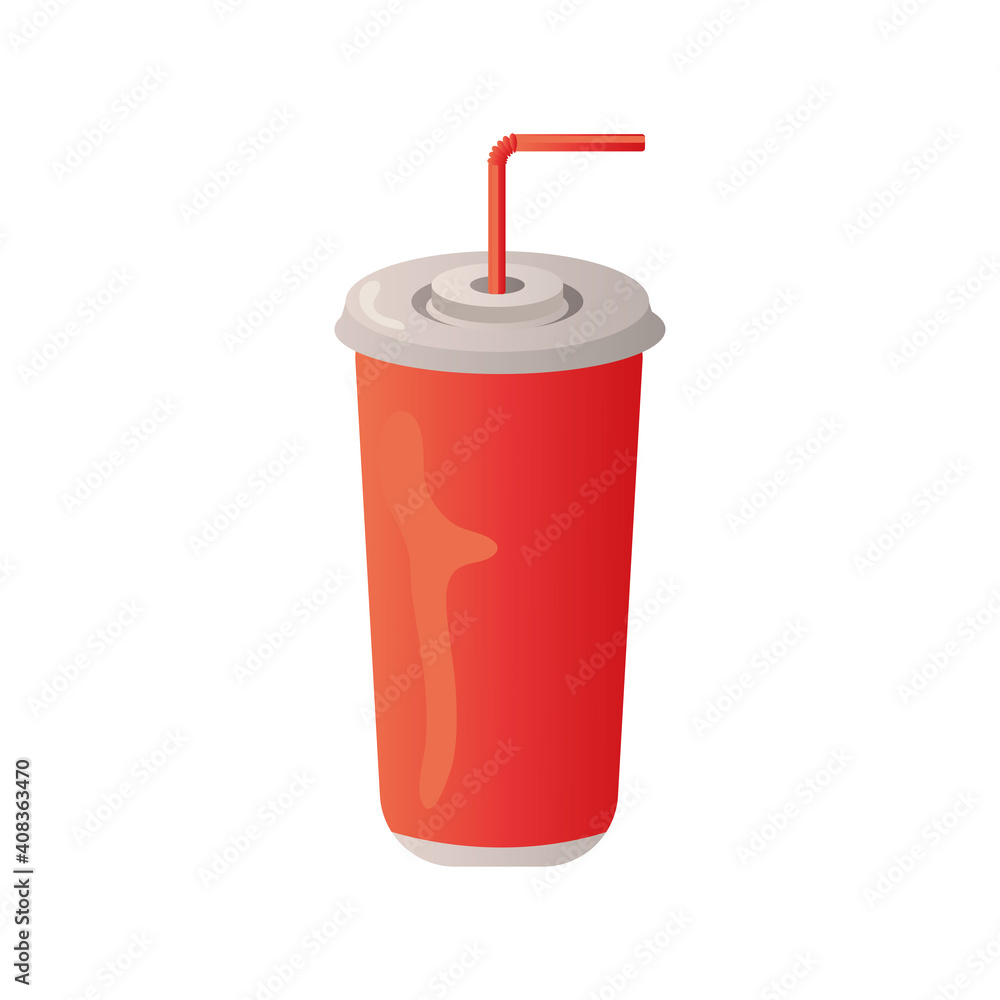 Sticker soda drink in cup and straw icon