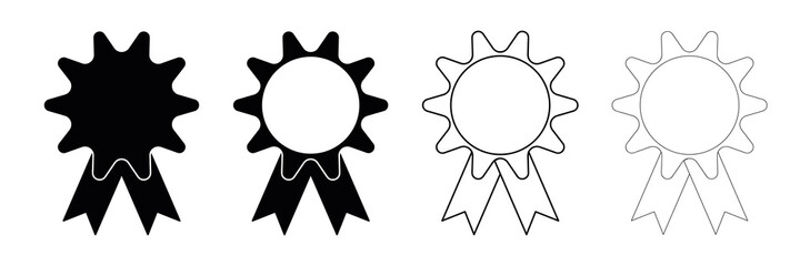 Four different medals and trophy icons. Medal for first place, winner and award icon. Get vector icon illustration sign. Award vector icon. Modern logotype graphic line art design icons.