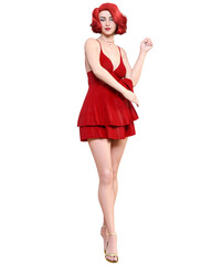 Beautiful redhead woman in short mini dress