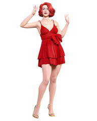 Beautiful redhead woman in short mini dress