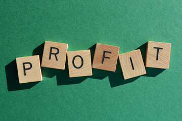 Profit, word isolated on green background