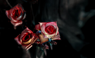 Rose flower vintage style, artificial flowers dark concept - 408365068