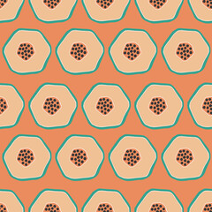 Vector repeat seamless pattern with papayas. Orange background.