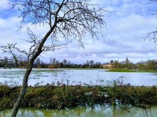 A view of Christ Church meadows flooded at the University of Oxford