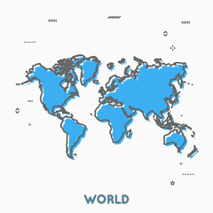 World map in thin line style. World infographic map icon with small thin line geometric figures. Vector illustration linear modern concept