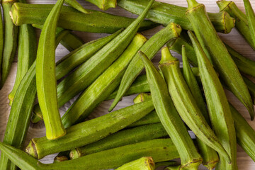 Top view of the okra vegetable (also called as ladies finger).