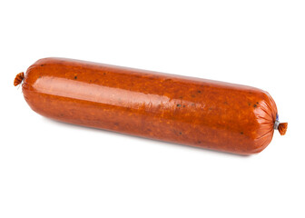 Sausage, dry sausage in a piece isolated on white. VView from another angle in the portfolio.