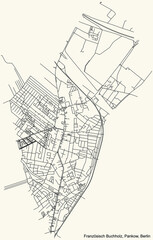 Black simple detailed street roads map on vintage beige background of the neighbourhood Französisch Buchholz locality of the Pankow borough of Berlin, Germany