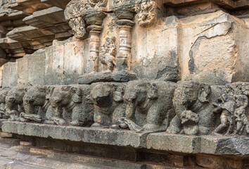 Plinth with elephant statues, Kasivisvesvara Temple, Lakkundi, Karnataka, India