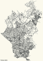 Black simple detailed street roads map on vintage beige background of the neighbourhood Pankow borough of Berlin, Germany