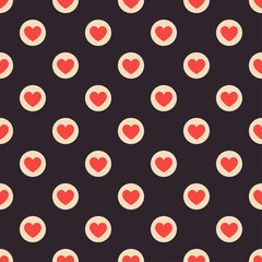 Hearts vector seamless pattern for shirt, panties, tank top or swimsuit, underwear, bedding pillow. Red love black background. Wedding textile. Fashion design for Valentines day.