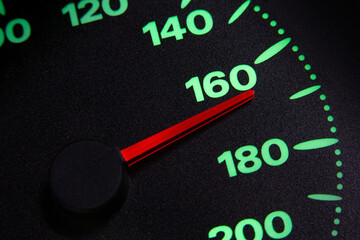 speedometer of a car at 160 km/h very close view